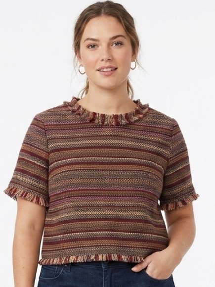 She  Sky MultiColor Fringed Knit Top Size L Preowned